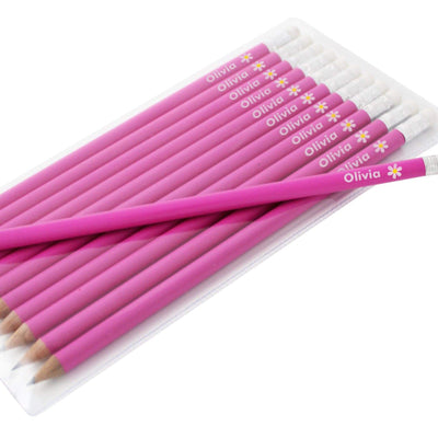 Personalised Memento Stationery & Pens Personalised Flower Motif Pink Pencils
