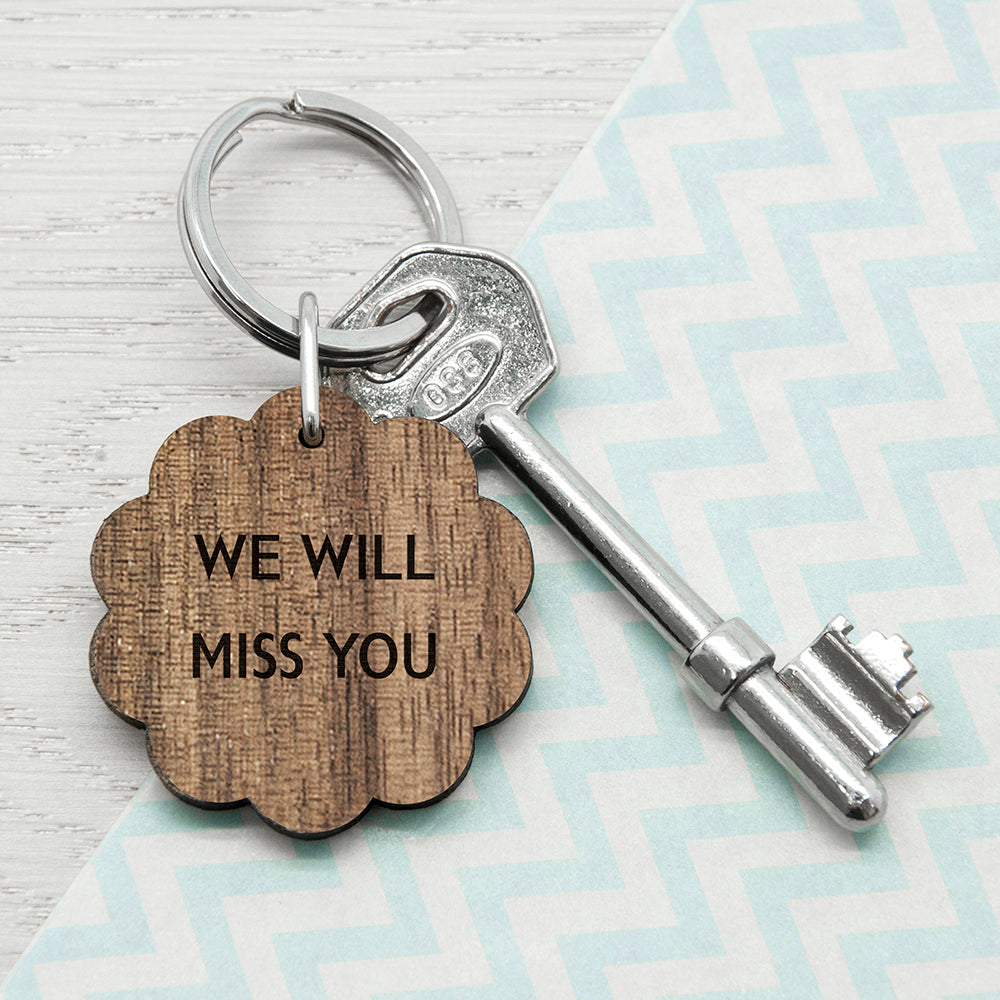 Personalised Flower Shape Walnut Keyring