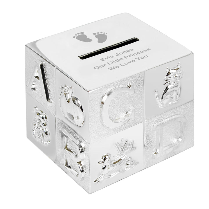 Personalised Memento Money Boxes Personalised Footprints ABC Money Box