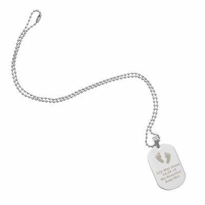 Personalised Memento Jewellery Personalised Footprints Stainless Steel Dog Tag Necklace