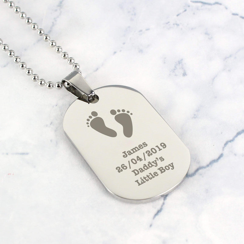 Personalised Memento Jewellery Personalised Footprints Stainless Steel Dog Tag Necklace