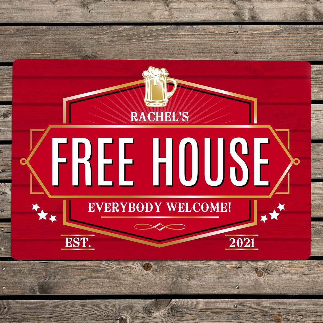 Personalised Memento Personalised Free House Red Metal Sign