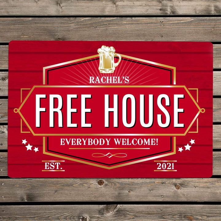 Personalised Memento Personalised Free House Red Metal Sign