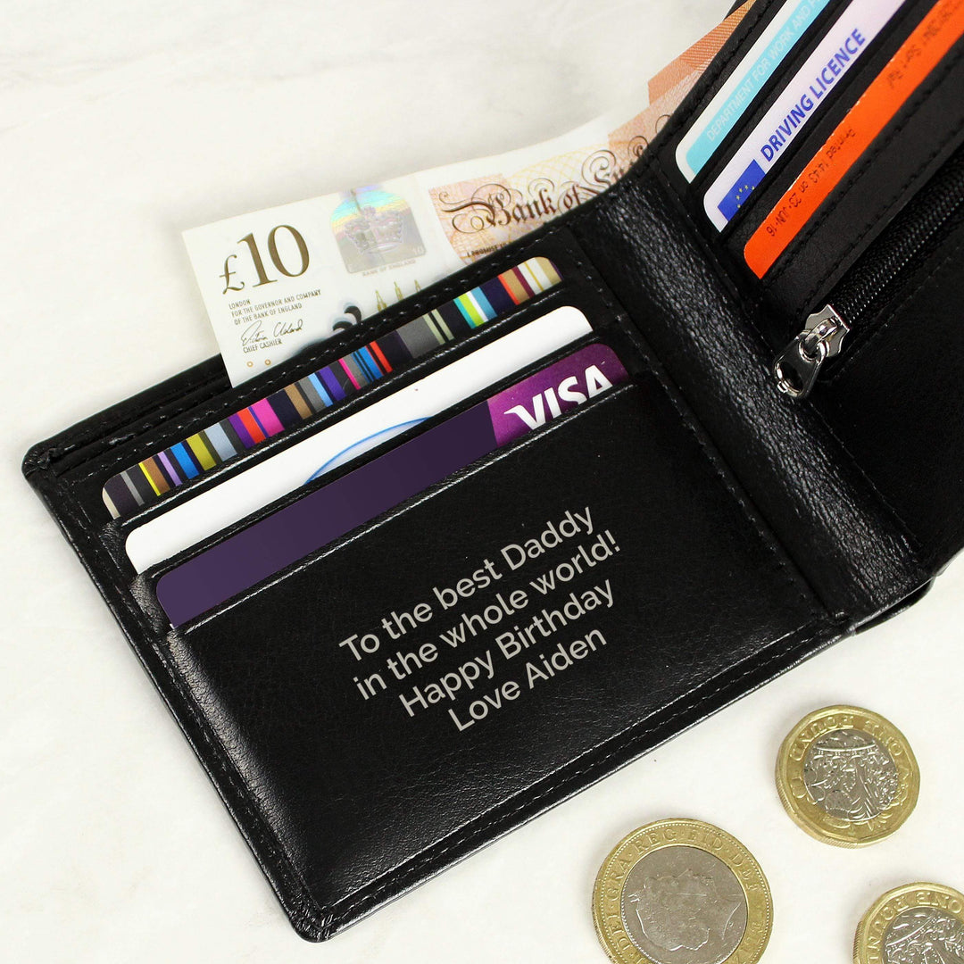 Personalised Memento Personalised Free Text Black Leather Wallet
