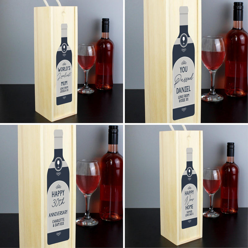 Personalised Memento Personalised Free Text Grey Wooden Wine Bottle Box