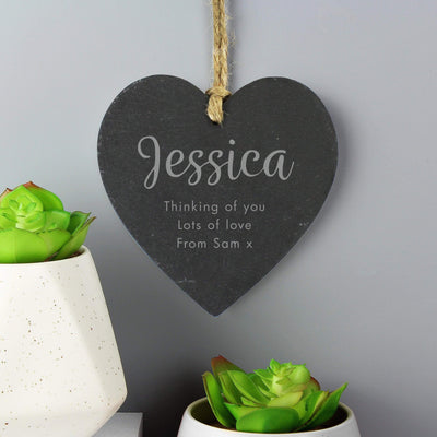 Personalised Memento Hanging Decorations & Signs Personalised Free Text Slate Heart Decoration