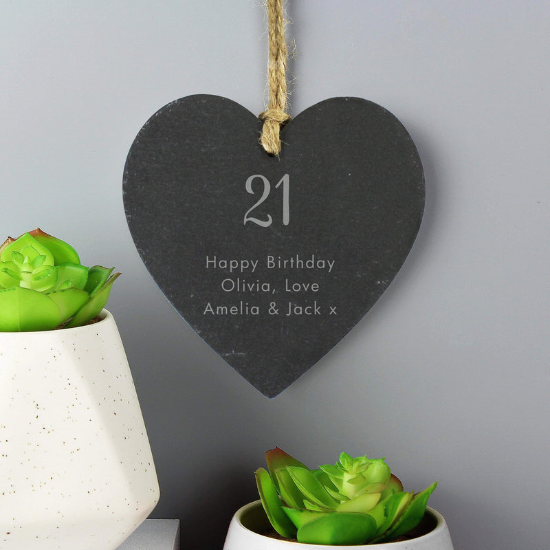 Personalised Memento Hanging Decorations & Signs Personalised Free Text Slate Heart Decoration