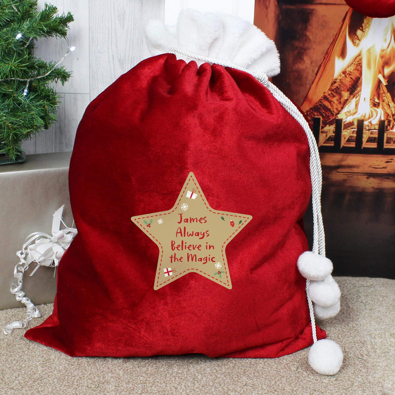 Personalised Memento Personalised Special Delivery Luxury Pom Pom Red Sack