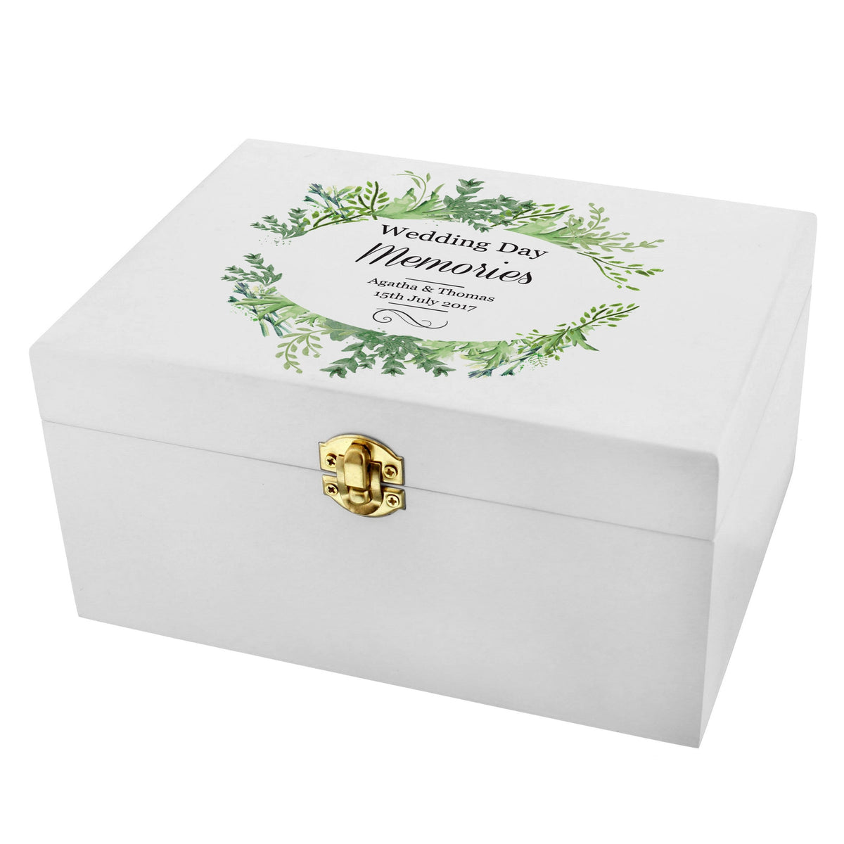 Personalised Memento Trinket, Jewellery & Keepsake Boxes Personalised Fresh Botanical White Wooden Keepsake Box