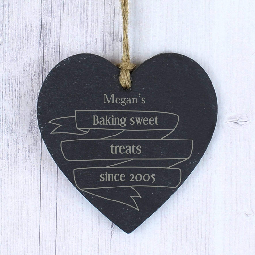 Personalised Memento Slate Personalised Garden Bloom Slate Heart Decoration