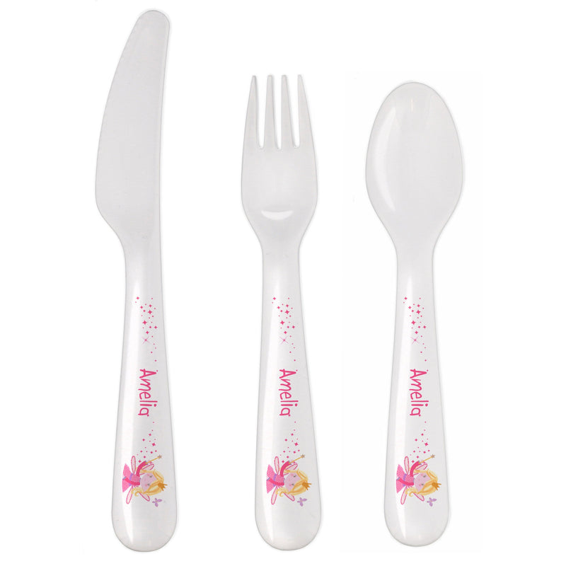 Personalised Memento Mealtime Essentials Personalised Garden Fairy 3 Piece Plastic Cutlery Set