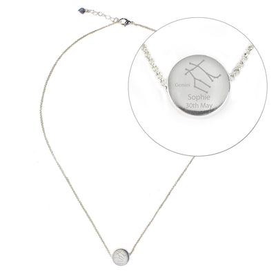 Personalised Memento Jewellery Personalised Gemini Zodiac Star Sign Silver Tone Necklace (May 21st - June 20th)