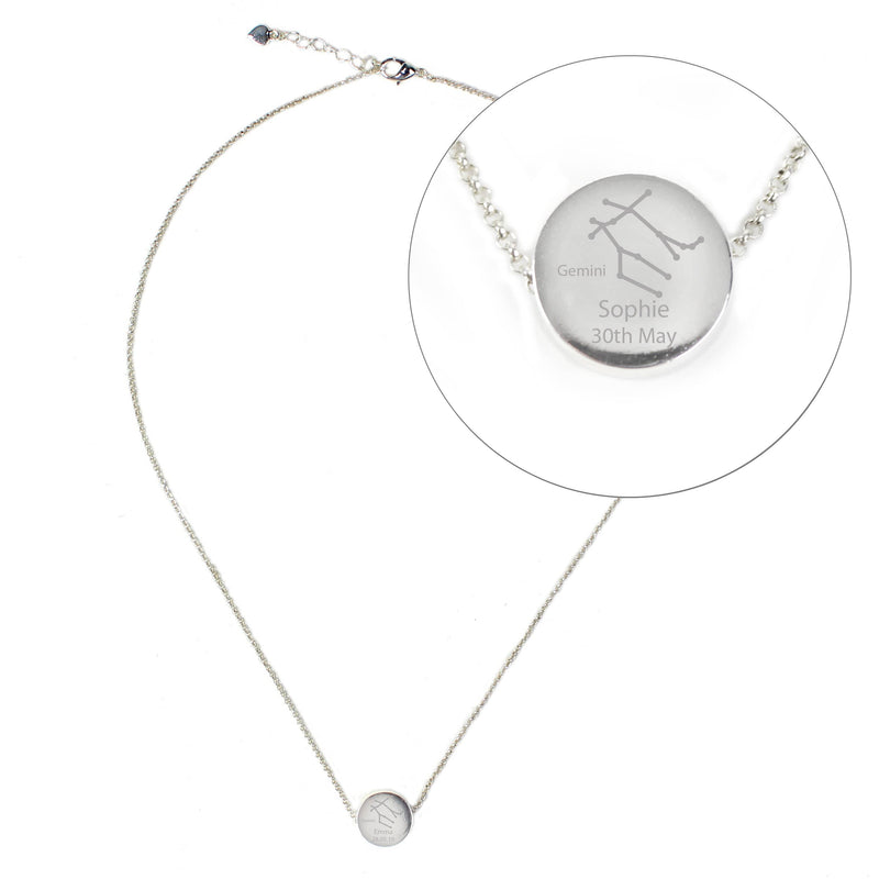 Personalised Memento Jewellery Personalised Gemini Zodiac Star Sign Silver Tone Necklace (May 21st - June 20th)