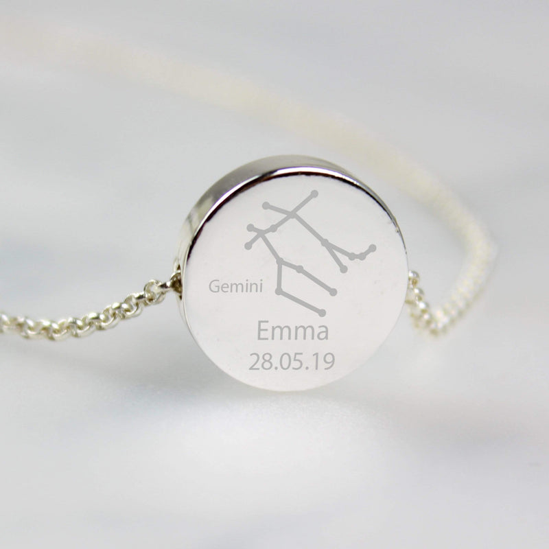 Personalised Memento Jewellery Personalised Gemini Zodiac Star Sign Silver Tone Necklace (May 21st - June 20th)