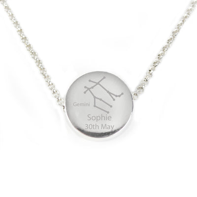 Personalised Memento Jewellery Personalised Gemini Zodiac Star Sign Silver Tone Necklace (May 21st - June 20th)