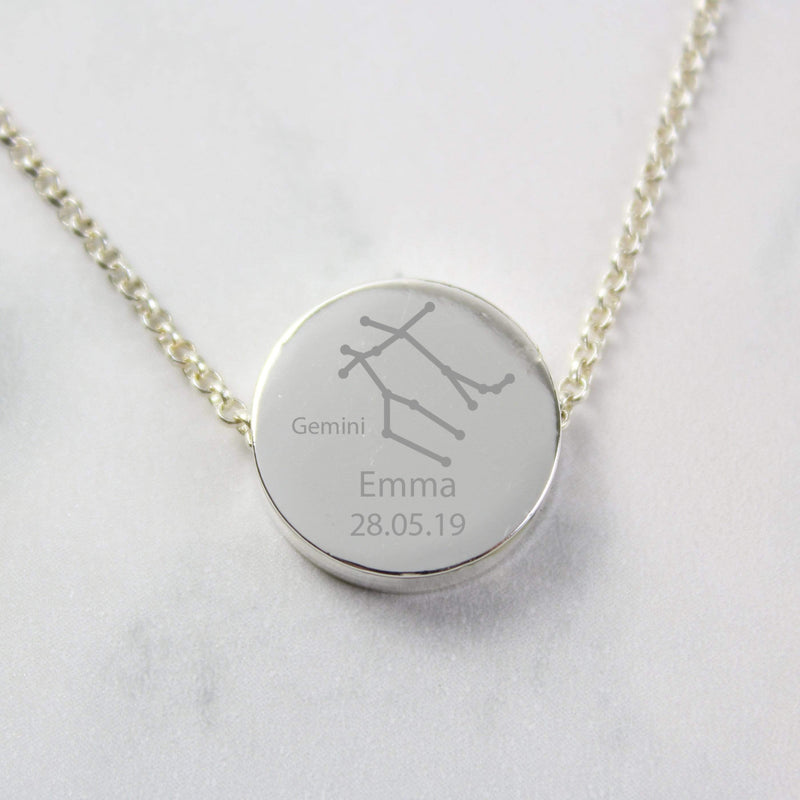 Personalised Memento Jewellery Personalised Gemini Zodiac Star Sign Silver Tone Necklace (May 21st - June 20th)