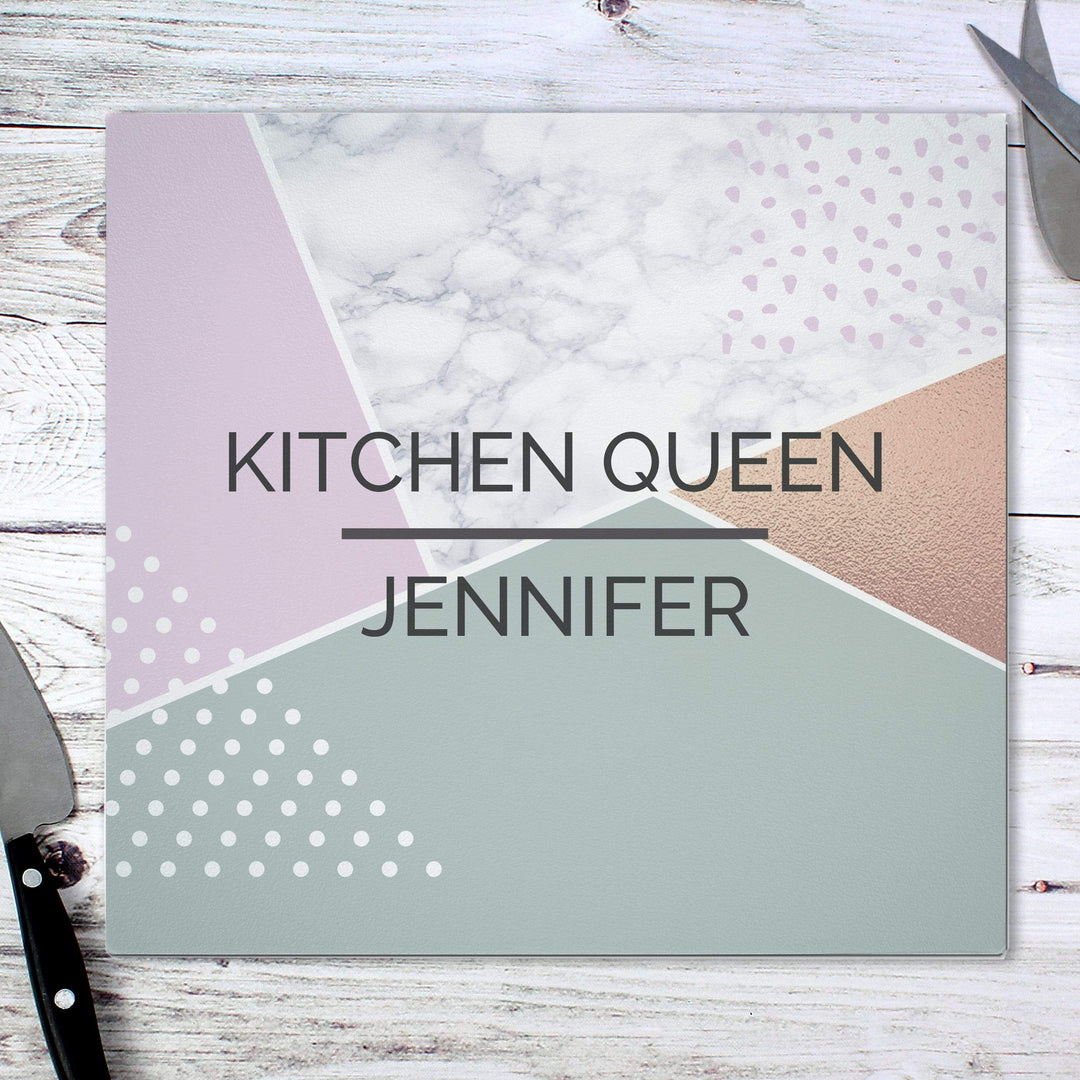 Personalised Memento Kitchen, Baking &amp; Dining Gifts Personalised Geometric Glass Chopping Board/Worktop Saver