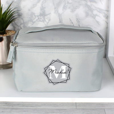 Personalised Memento Textiles Personalised Geometric Initial Grey Vanity Bag