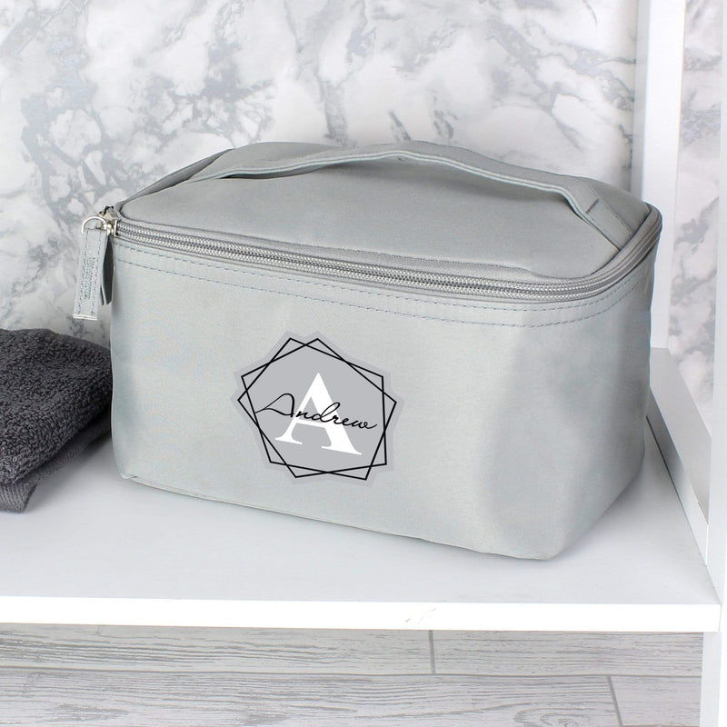 Personalised Memento Textiles Personalised Geometric Initial Grey Vanity Bag