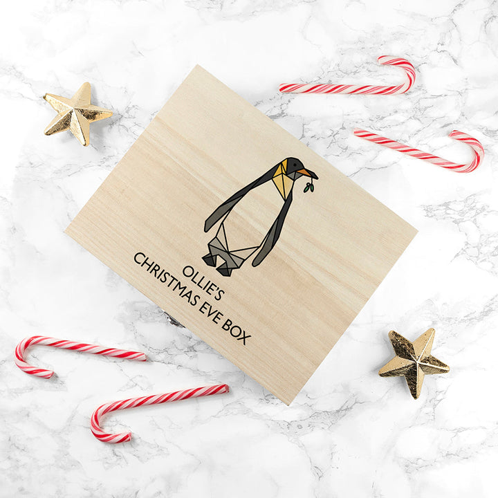 Personalised Geometric Penguin Christmas Eve Box