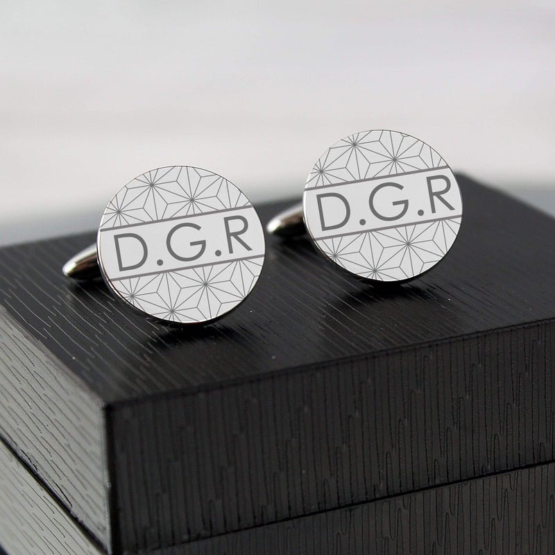 Personalised Memento Jewellery Personalised Geometric Round Cufflinks