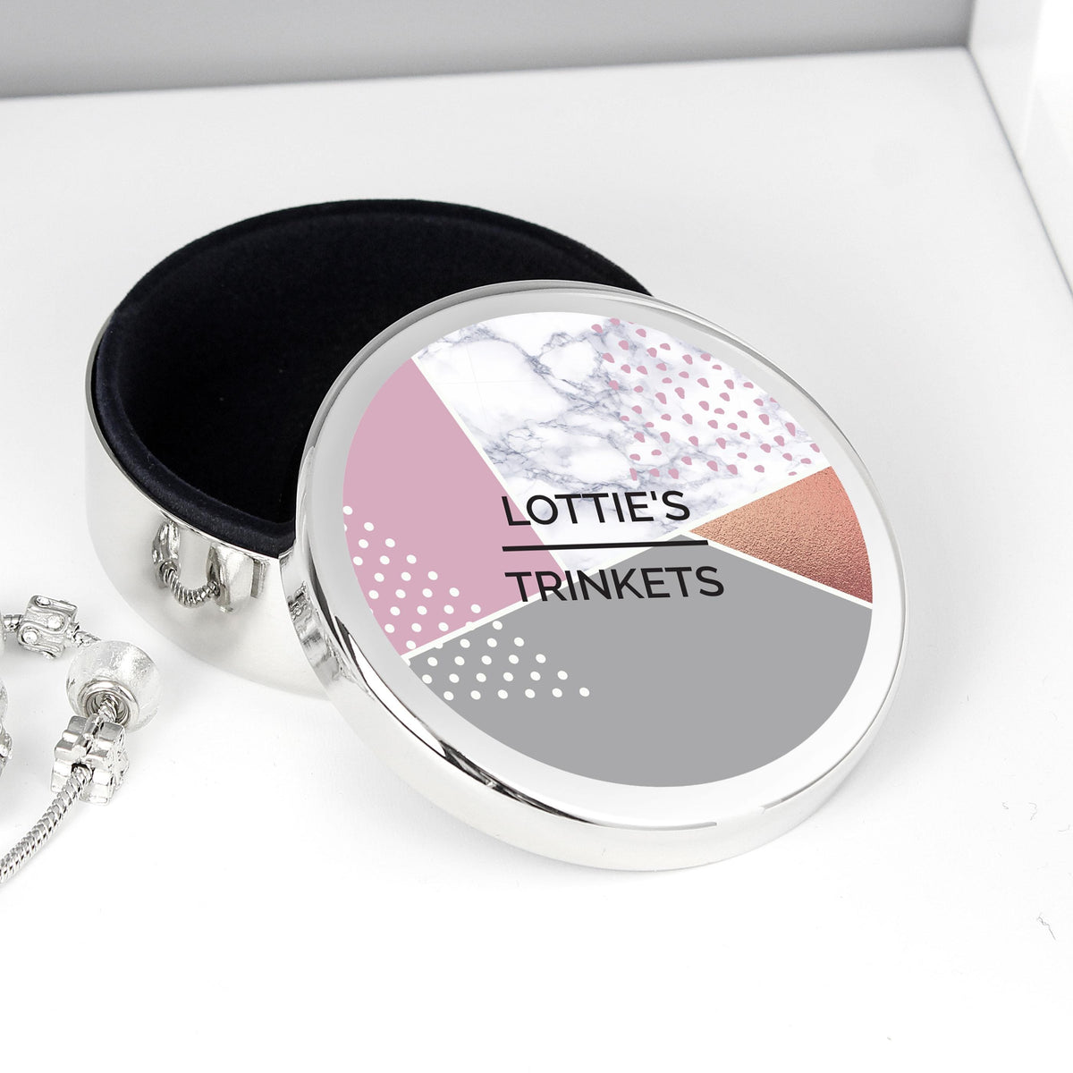 Personalised Memento Personalised Geometric Round Trinket Box
