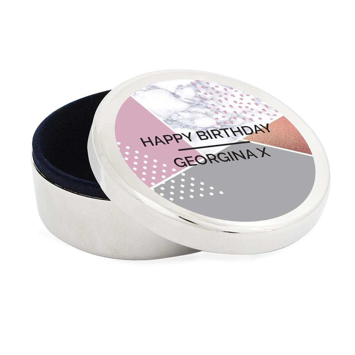 Personalised Memento Personalised Geometric Round Trinket Box