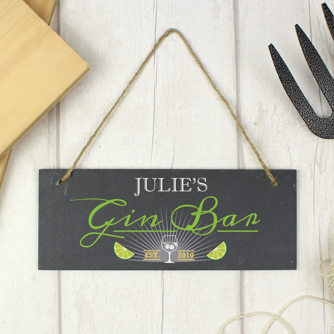 Personalised Memento Slate Personalised "Gin Bar” Printed Hanging Slate Plaque