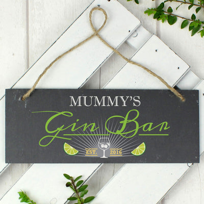 Personalised Memento Slate Personalised "Gin Bar” Printed Hanging Slate Plaque