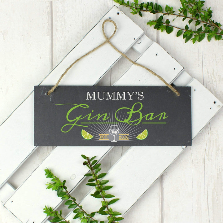 Personalised Memento Slate Personalised "Gin Bar” Printed Hanging Slate Plaque