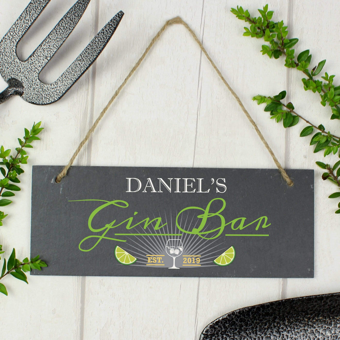 Personalised Memento Slate Personalised "Gin Bar” Printed Hanging Slate Plaque