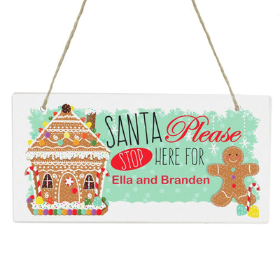 Personalised Memento Wooden Personalised Gingerbread House Santa Stop Here Wooden Sign