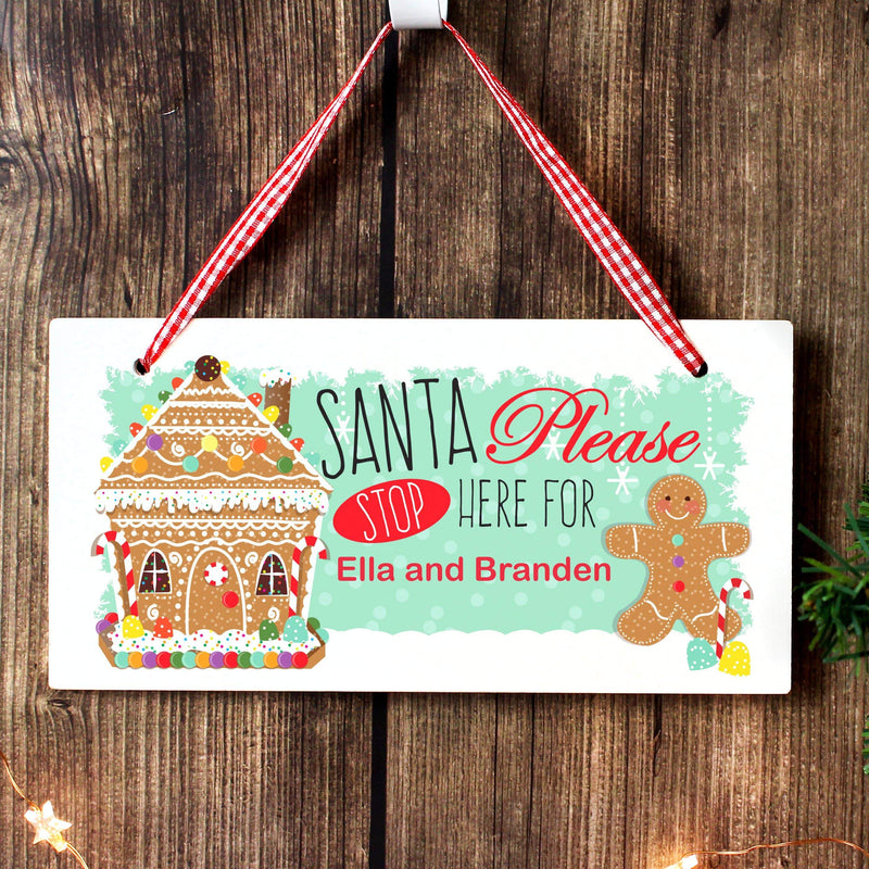 Personalised Memento Wooden Personalised Gingerbread House Santa Stop Here Wooden Sign