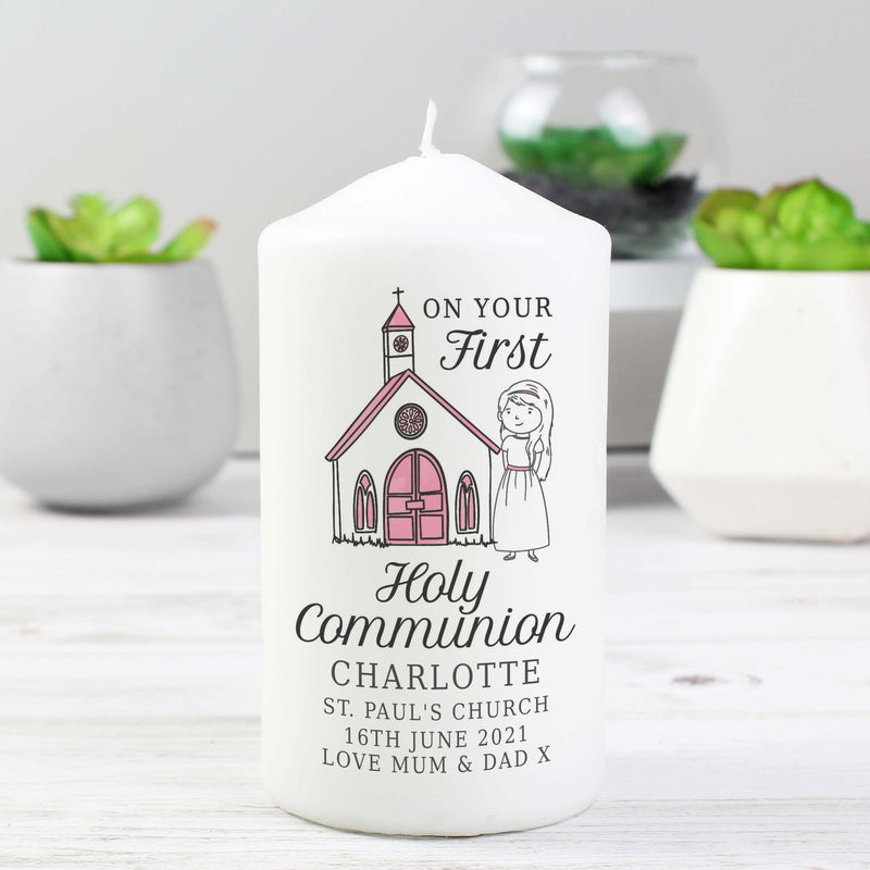 Personalised Memento Personalised Girls First Holy Communion Pillar Candle