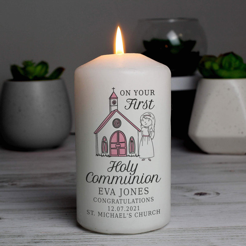 Personalised Memento Personalised Girls First Holy Communion Pillar Candle