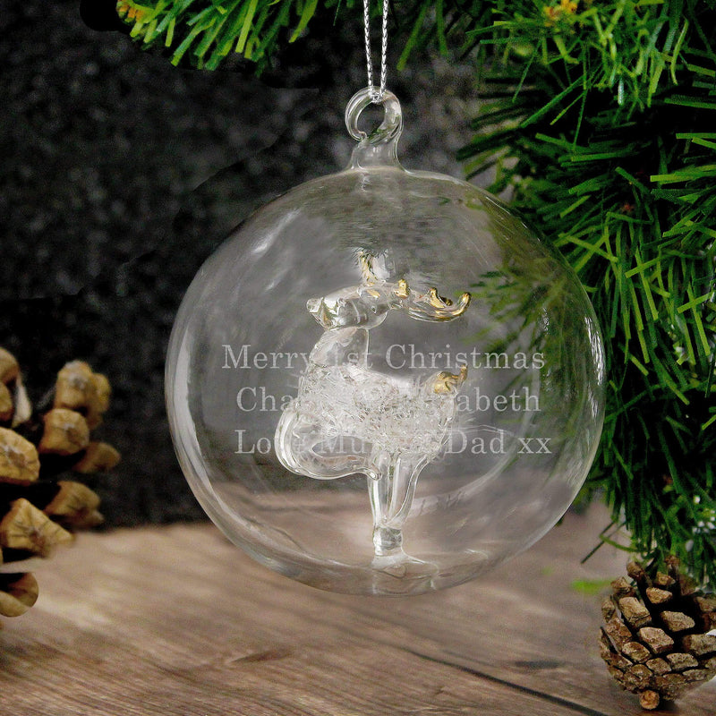 Personalised Memento Christmas Decorations Personalised Glass Reindeer Bauble