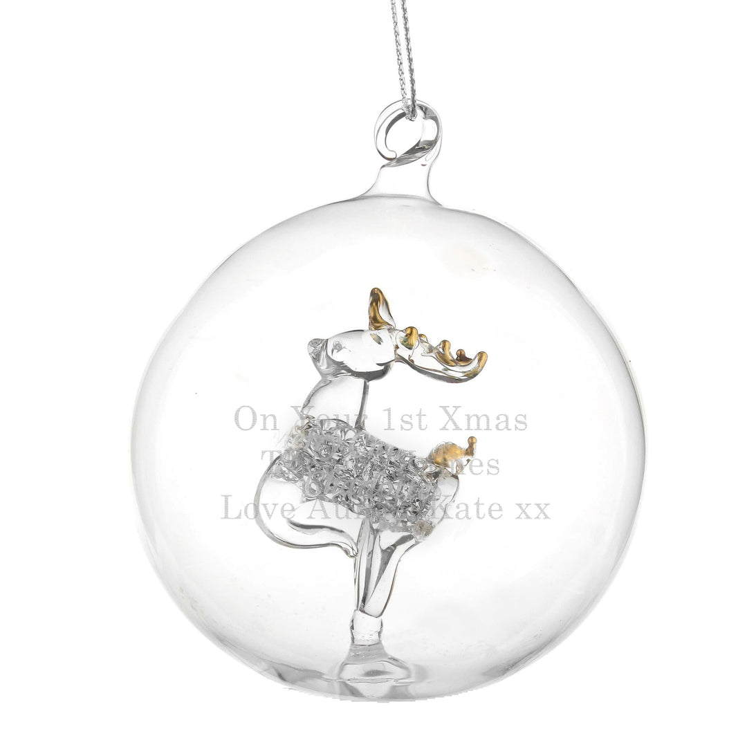 Personalised Memento Christmas Decorations Personalised Glass Reindeer Bauble