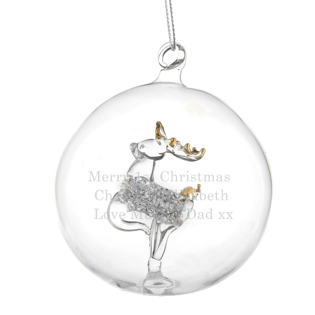 Personalised Memento Christmas Decorations Personalised Glass Reindeer Bauble