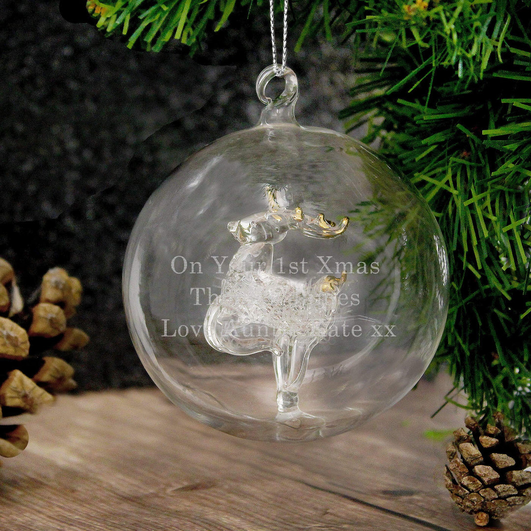 Personalised Memento Christmas Decorations Personalised Glass Reindeer Bauble