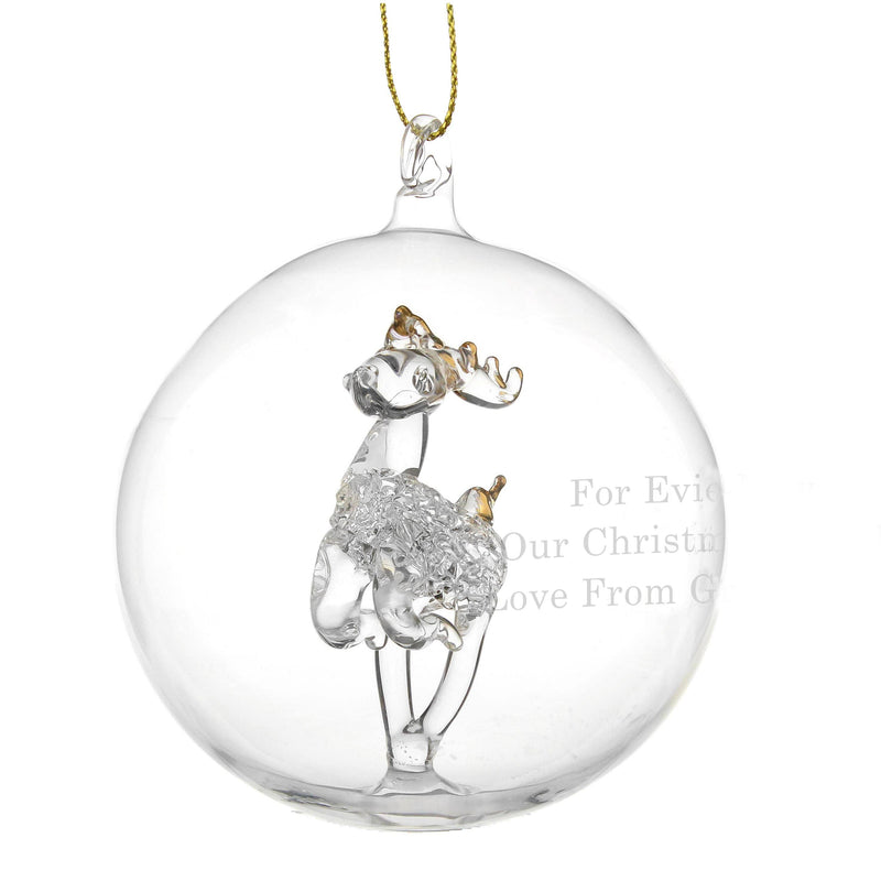 Personalised Memento Christmas Decorations Personalised Glass Reindeer Bauble