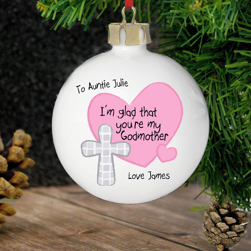 Personalised Memento Personalised Godmother Bauble Pink