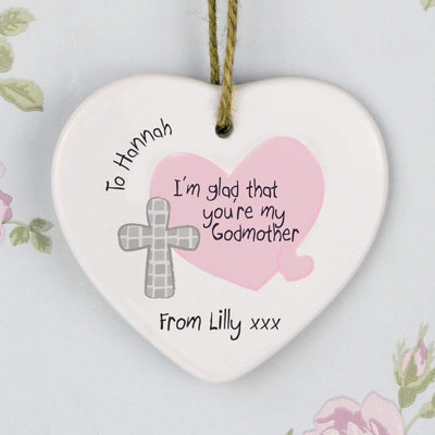 Personalised Memento Hanging Decorations & Signs Personalised Godmother Ceramic Heart Decoration