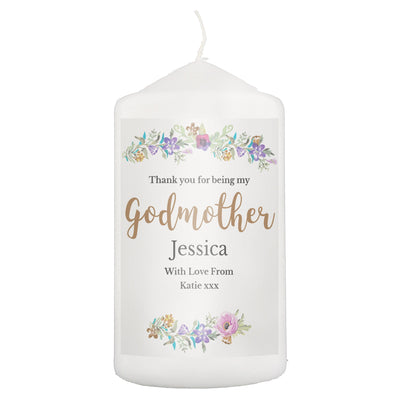 Personalised Memento Candles & Reed Diffusers Personalised Godmother 'Floral Watercolour' Pillar Candle