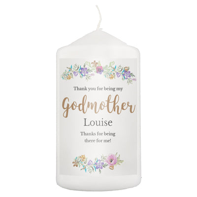 Personalised Memento Candles & Reed Diffusers Personalised Godmother 'Floral Watercolour' Pillar Candle