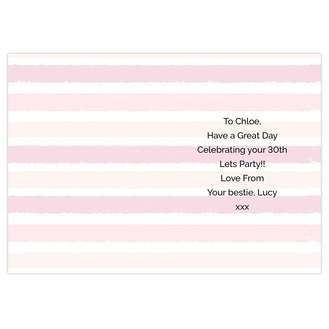 Personalised Memento Greetings Cards Personalised Gold and Pink Stripe Birthday Card