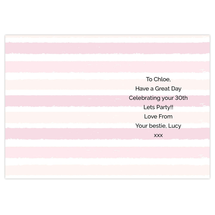 Personalised Memento Greetings Cards Personalised Gold and Pink Stripe Birthday Card