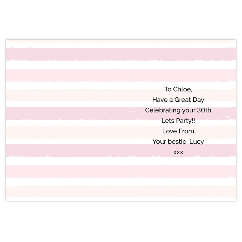 Personalised Memento Greetings Cards Personalised Gold and Pink Stripe Birthday Card