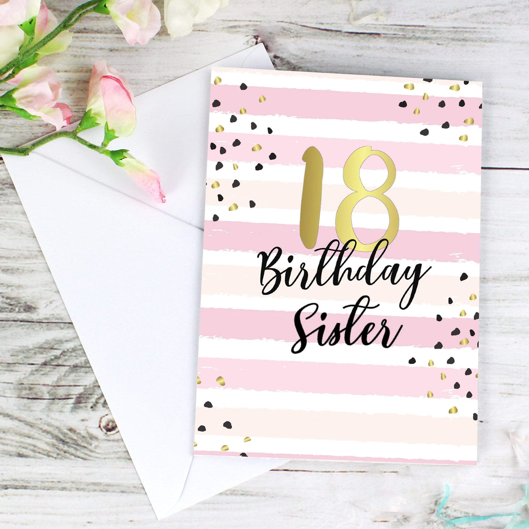 Personalised Memento Greetings Cards Personalised Gold and Pink Stripe Birthday Card