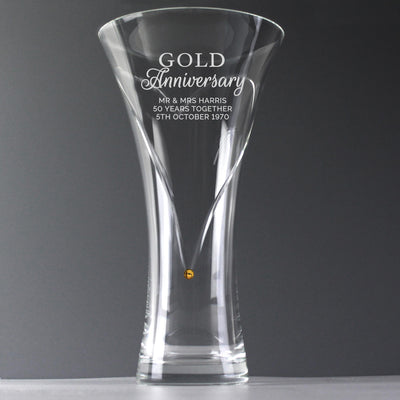 Personalised Memento Personalised Gold Anniversary Large Hand Cut Diamante Heart Vase with Swarovski Elements