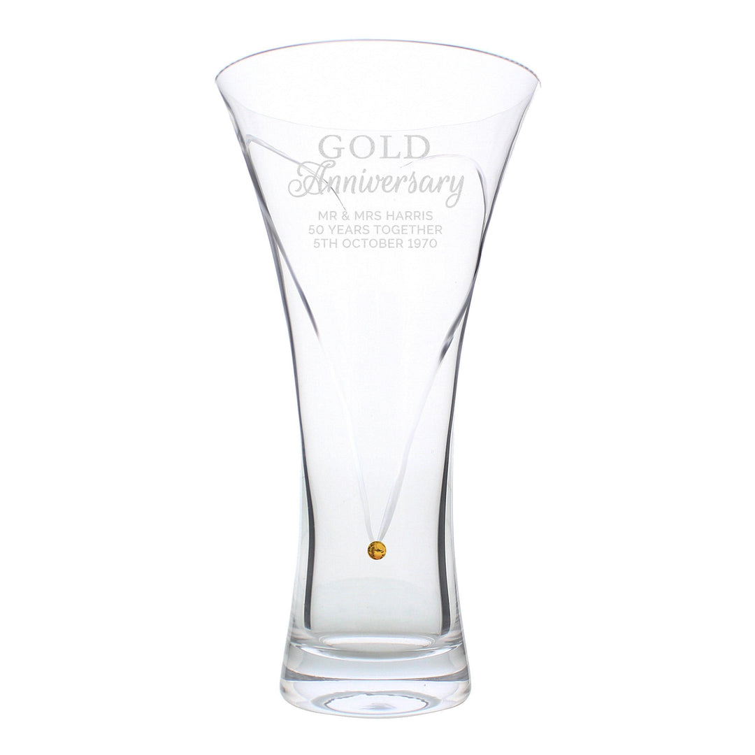 Personalised Memento Personalised Gold Anniversary Large Hand Cut Diamante Heart Vase with Swarovski Elements